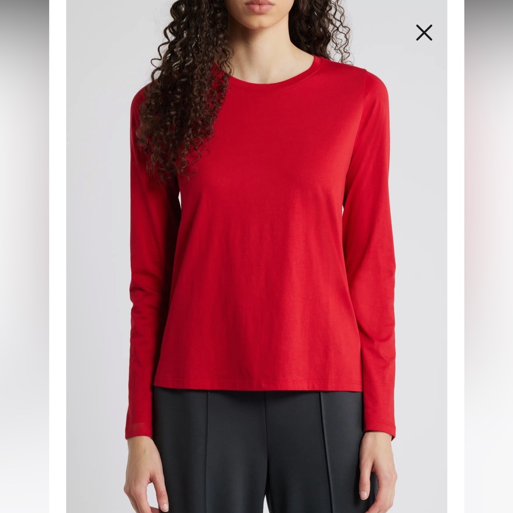 Eileen Fisher crew neck Long Sleeve Top Scarlet XS NWT